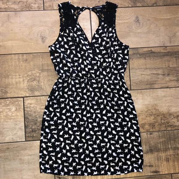 Forever 21 Dresses & Skirts - Dress- Black and White Cat Patterns- Size Small